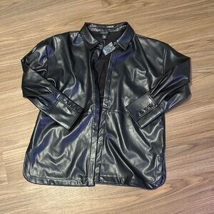 NWT Rachel Zoe Black Faux Leather Shirt Jacket